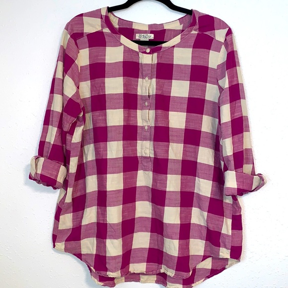 Lucky Brand Tops - Lucky Brand - Pink/Cream Check Top, Sz L